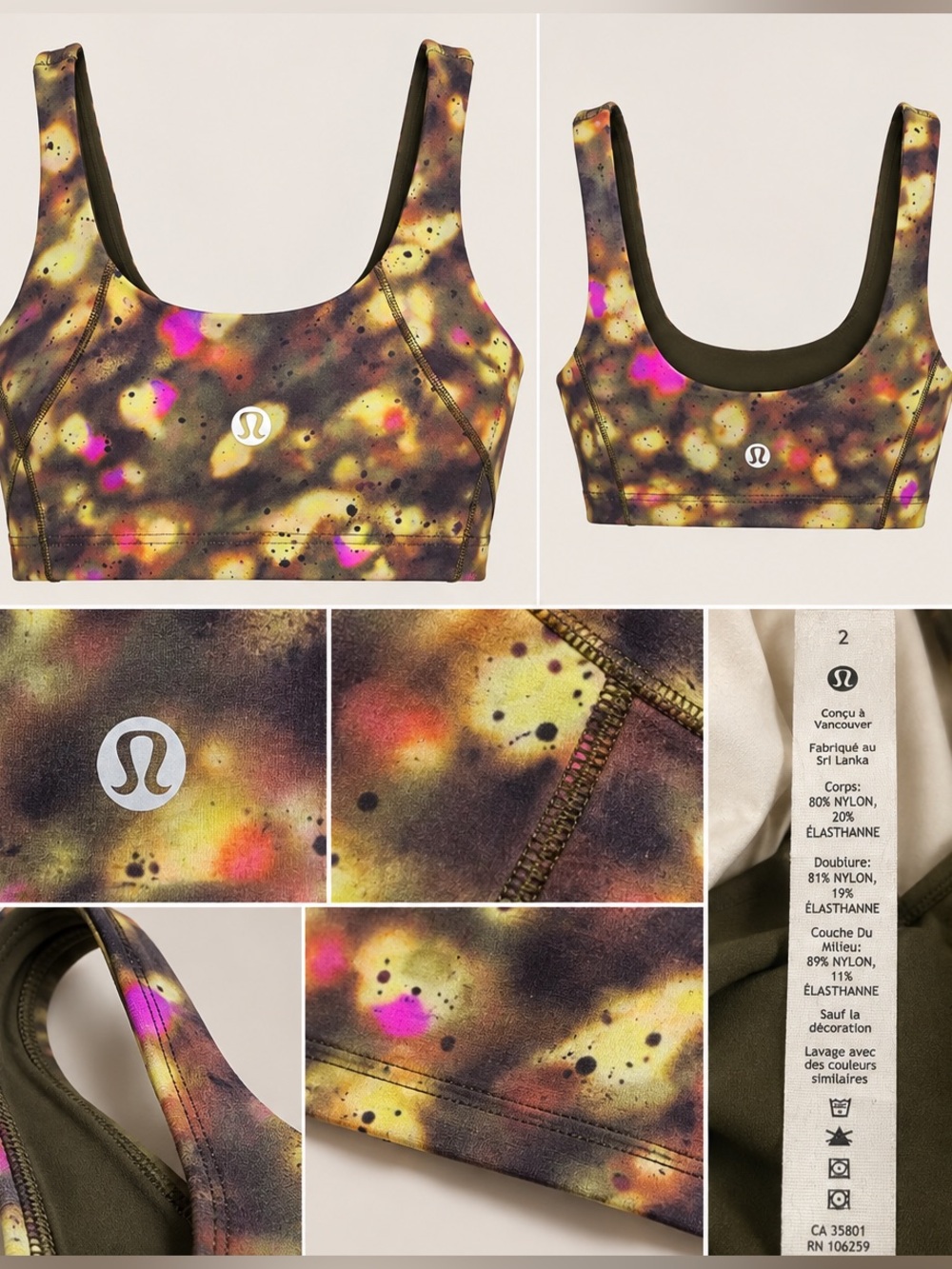 Lululemon Floral Spray Multi Longline Sports Bra Size 2